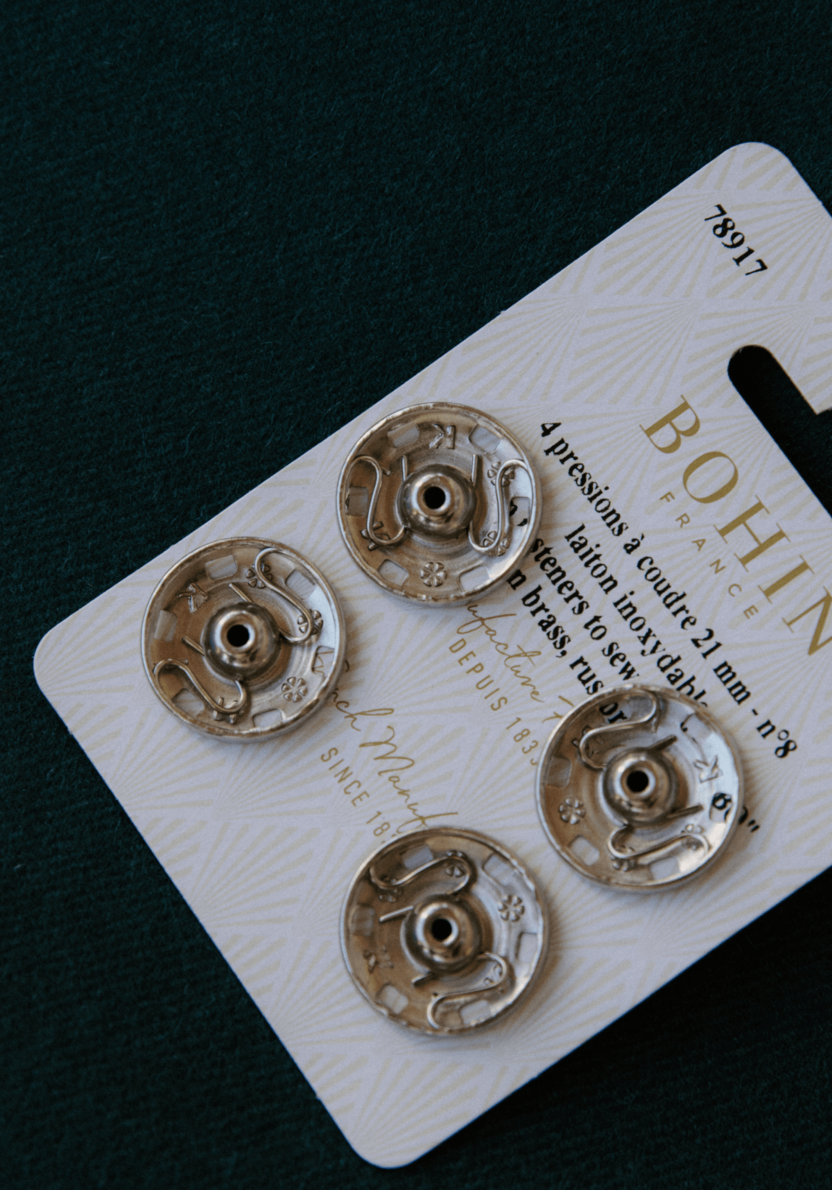 Boutons pression à coudre Bohin – 21 mm (Argent) – lot de 4 - Maison Fauve