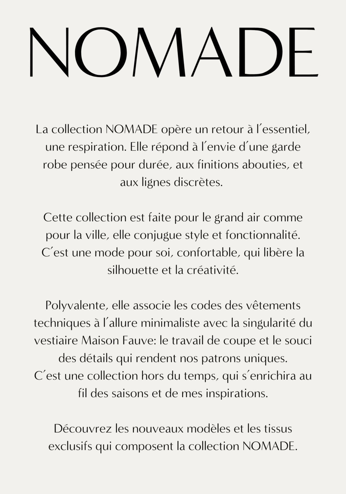 Le Lookbook de la collection NOMADE - Maison Fauve
