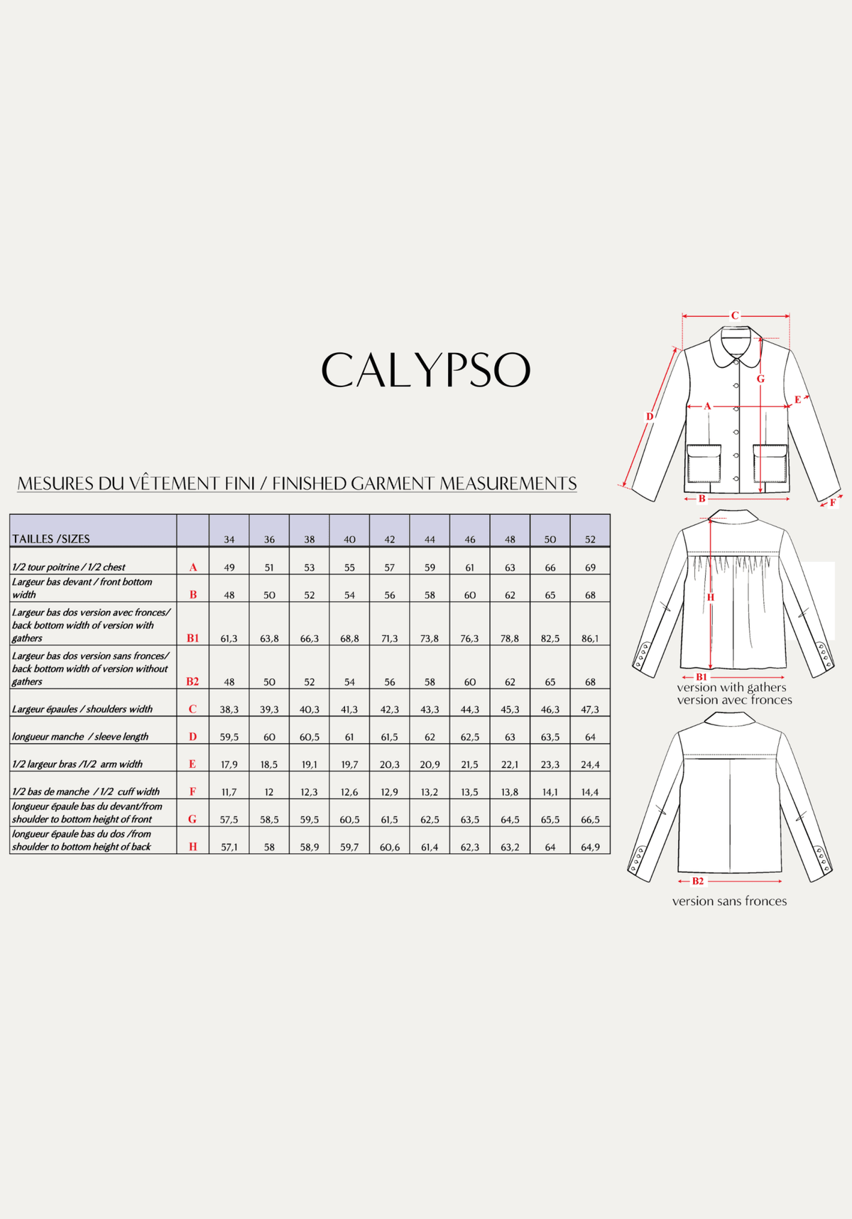 Patron couture paletot Calypso / PDF (A4, A3, A0, US Letter) - Cadres, Calques par Taille, Vidéoprojection - Maison Fauve