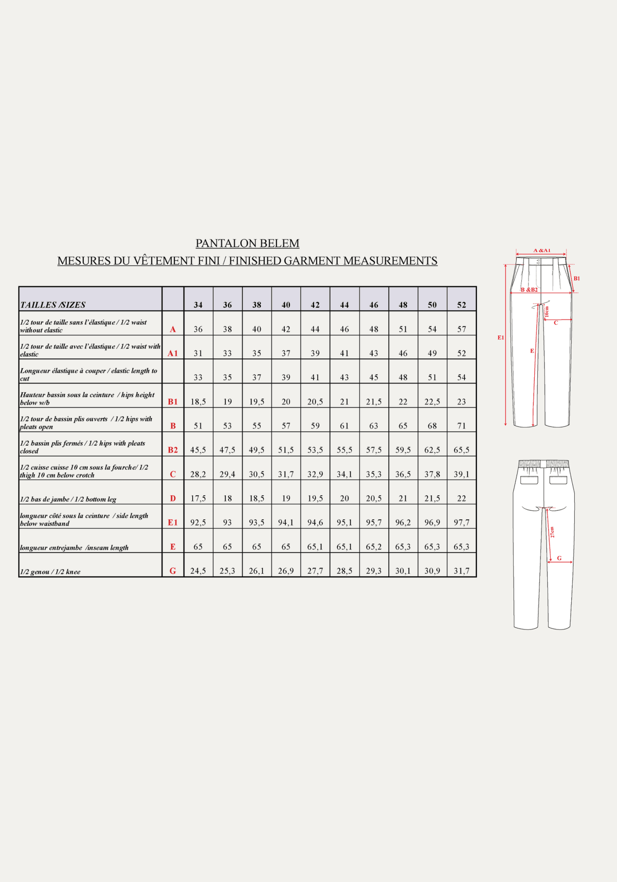 Patron couture pantalon, short Bélem / PDF (A4, A3, A0, US Letter) - Cadres, Calques par Taille, Vidéoprojection - Maison Fauve
