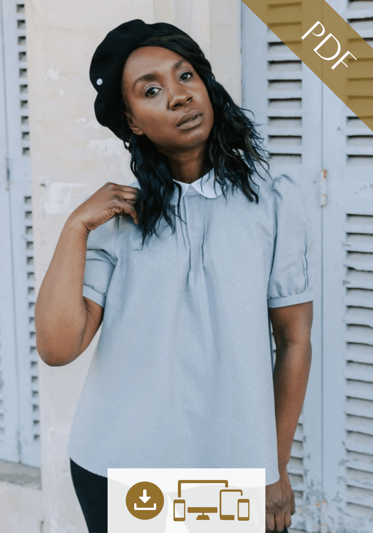 Patron couture PDF blouse Tilda et ses 5 options de col / PDF (A4, A3, A0, US Letter) - Cadres, Calques par Taille, Vidéoprojection - Maison Fauve