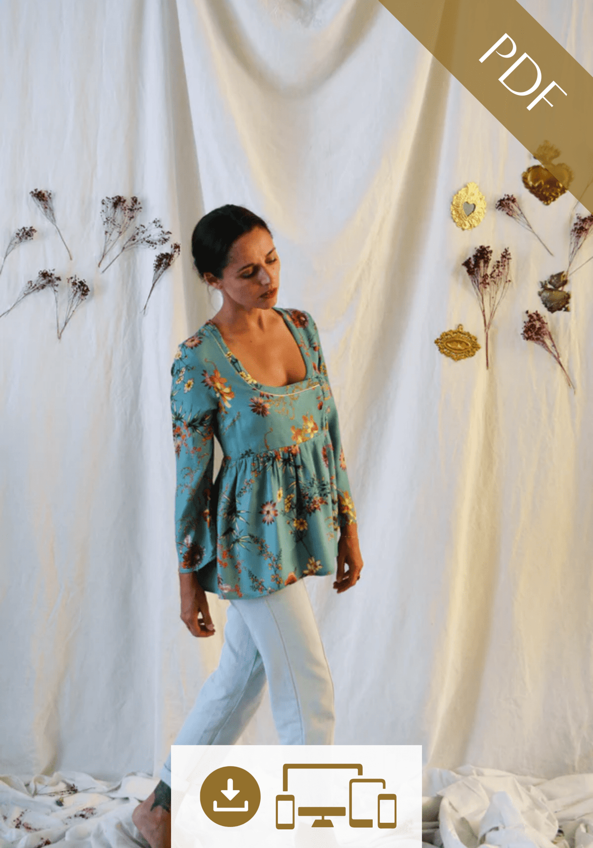 Patron couture robe, blouse encolure carrée Sybil / PDF (A4, A3, A0, US Letter) - Cadres, Calques par Taille, Vidéoprojection - Maison Fauve