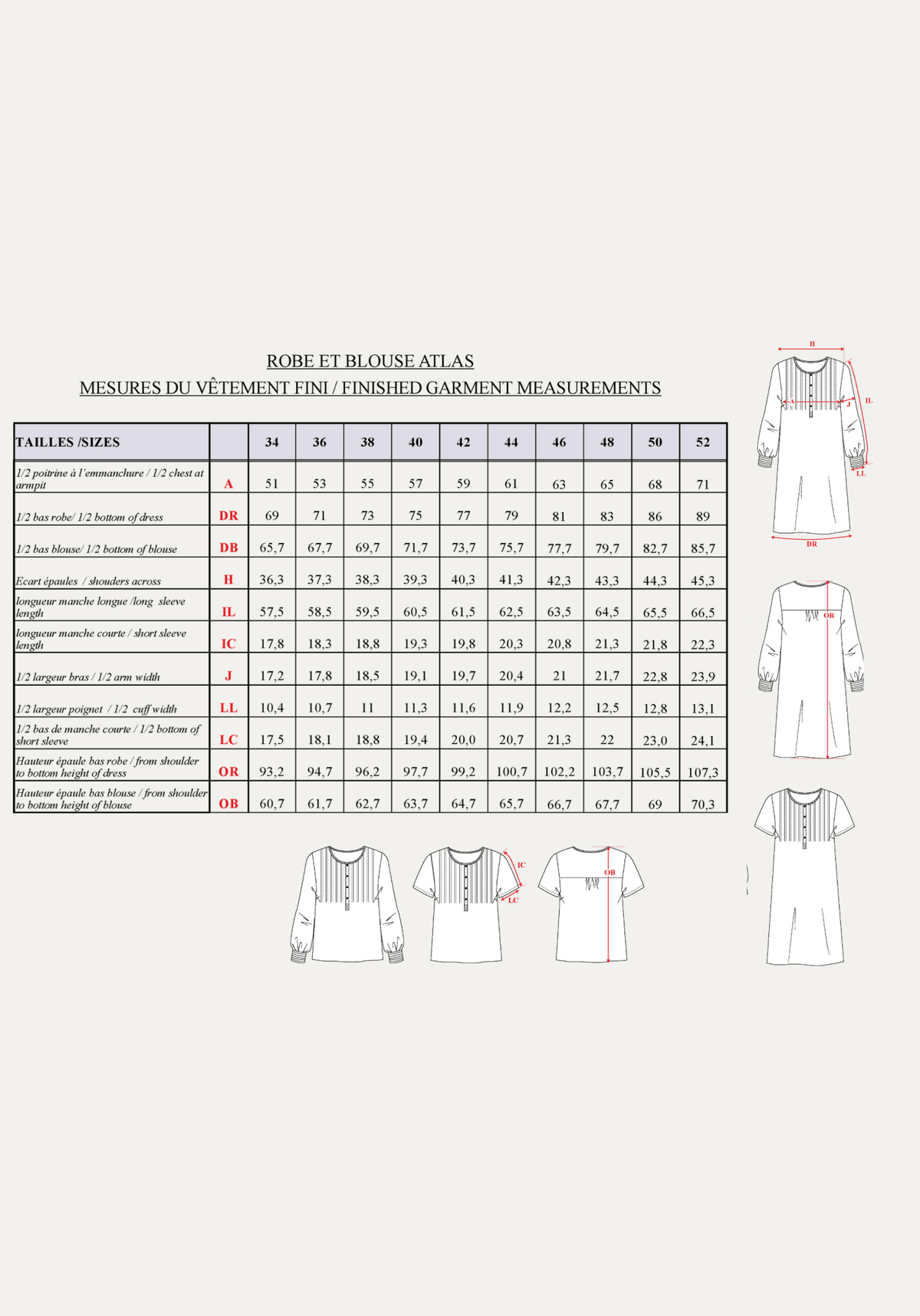 Patron couture robe chemise Atlas / PDF (A4, A3, A0, US Letter) - Cadres, Calques par Taille, Vidéoprojection - Maison Fauve