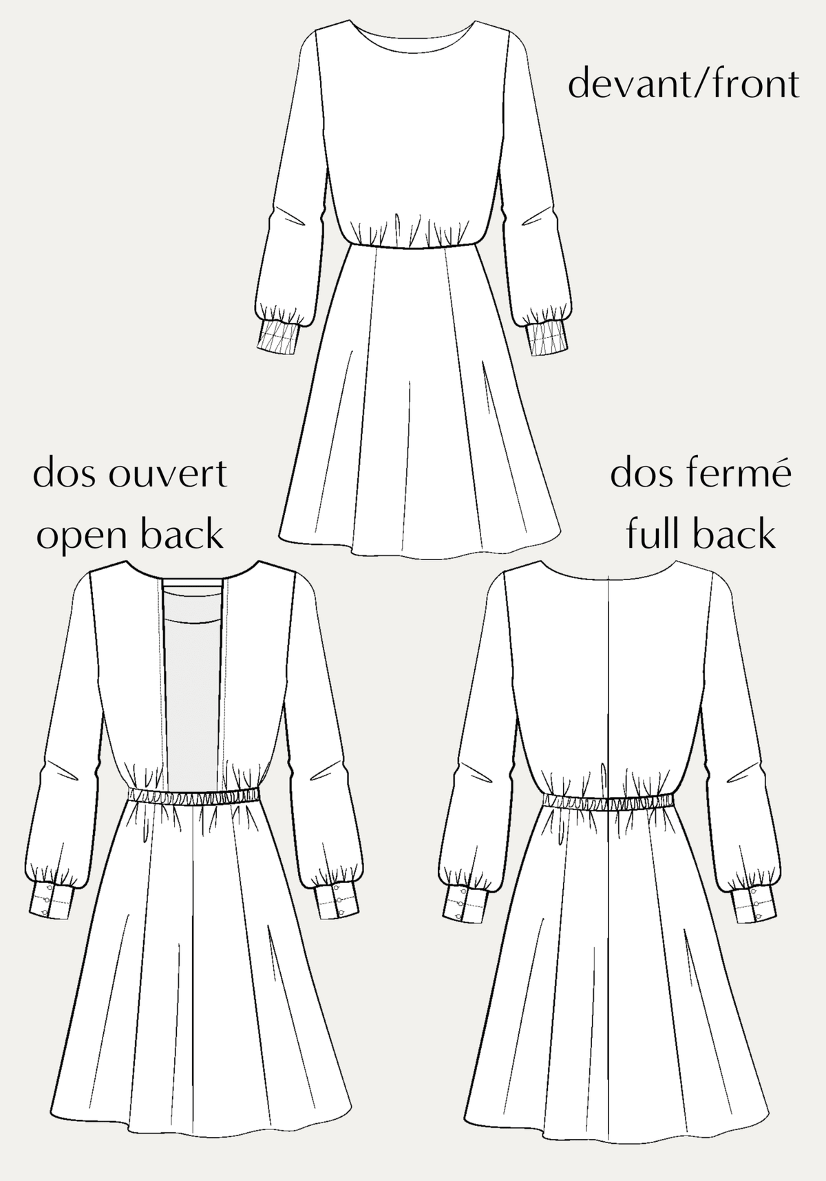 Patron couture robe Primrose / PDF (A4, A3, A0, US Letter) - Cadres, Calques par Taille, Vidéoprojection - Maison Fauve