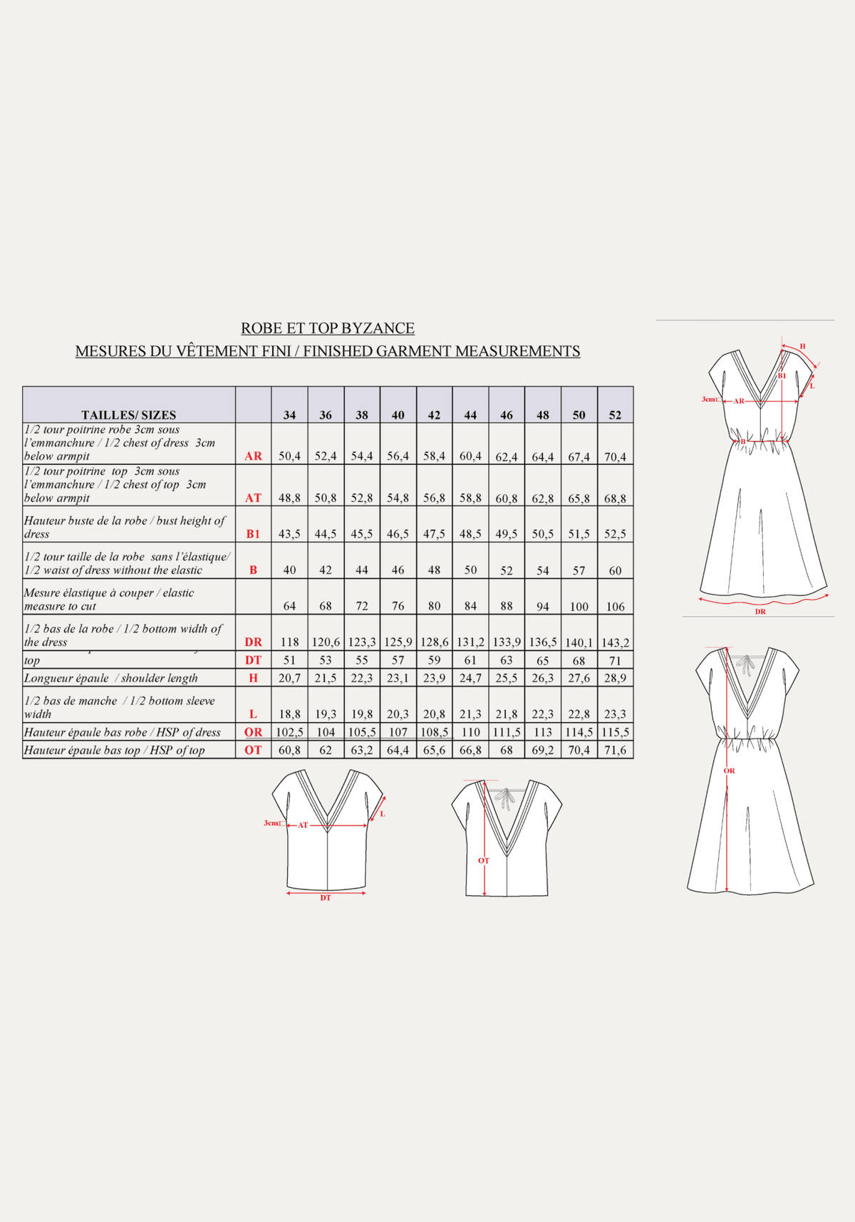 Patron couture robe, top Byzance / PDF (A4, A3, A0, US Letter) - Cadres, Calques par Taille, Vidéoprojection - Maison Fauve