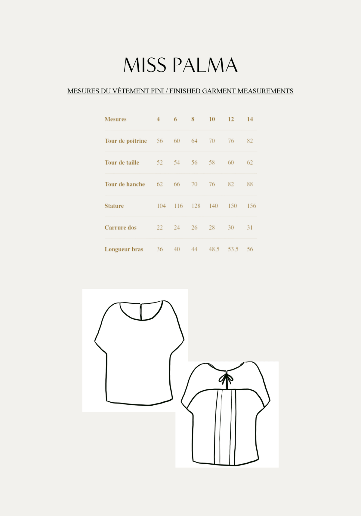 Patron couture top fille Miss Palma / PDF (A4, A3, A0, US Letter) - Cadres, Calques par Taille, Vidéoprojection - Maison Fauve