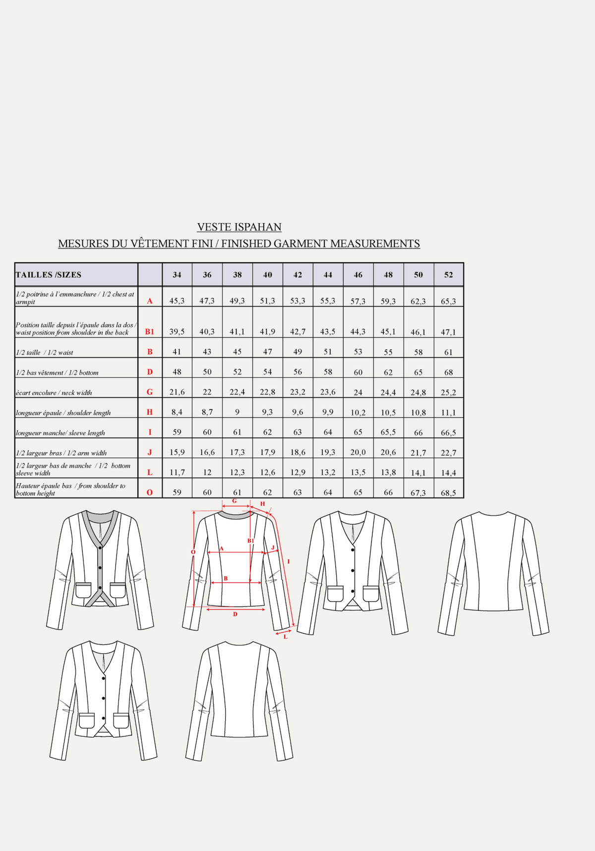 Patron couture veste Ispahan / PDF (A4, A3, A0, US Letter) - Cadres, Calques par Taille, Vidéoprojection - Maison Fauve