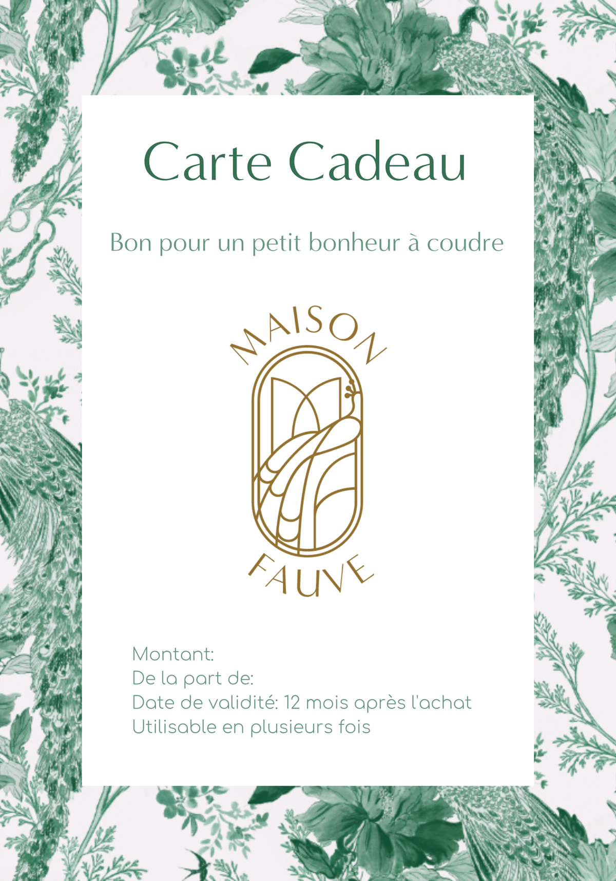 Carte cadeau couture Maison Fauve