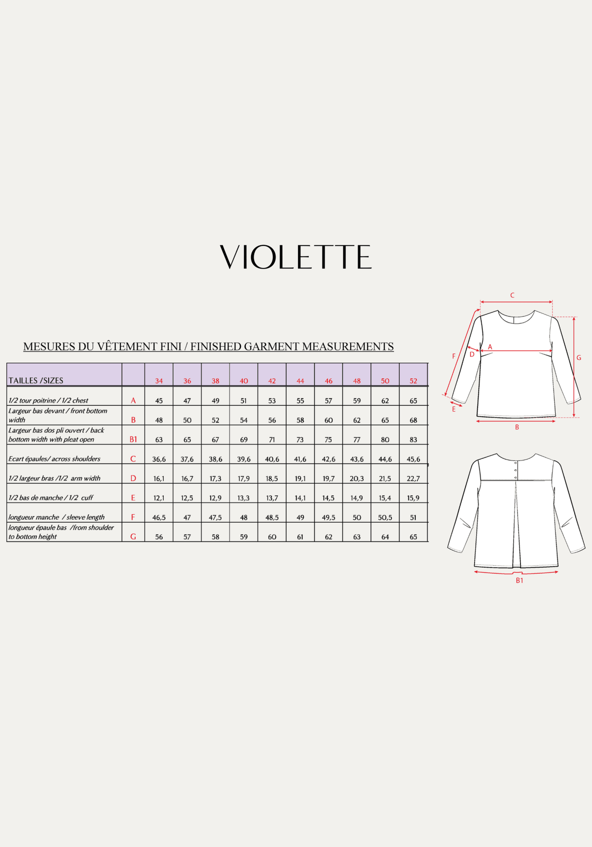 Patron couture blouse Violette - Patron pochette - Maison Fauve