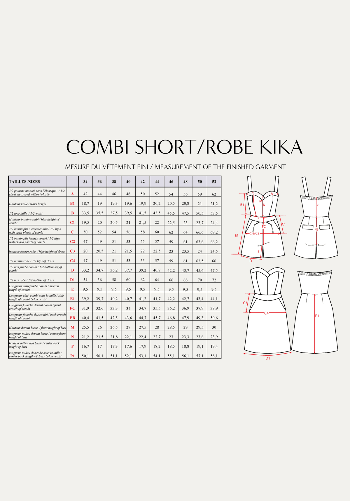 Patron couture combinaison Kika / PDF (A4, A3, A0, US Letter) - Cadres, Calques par Taille, Vidéoprojection - Maison Fauve
