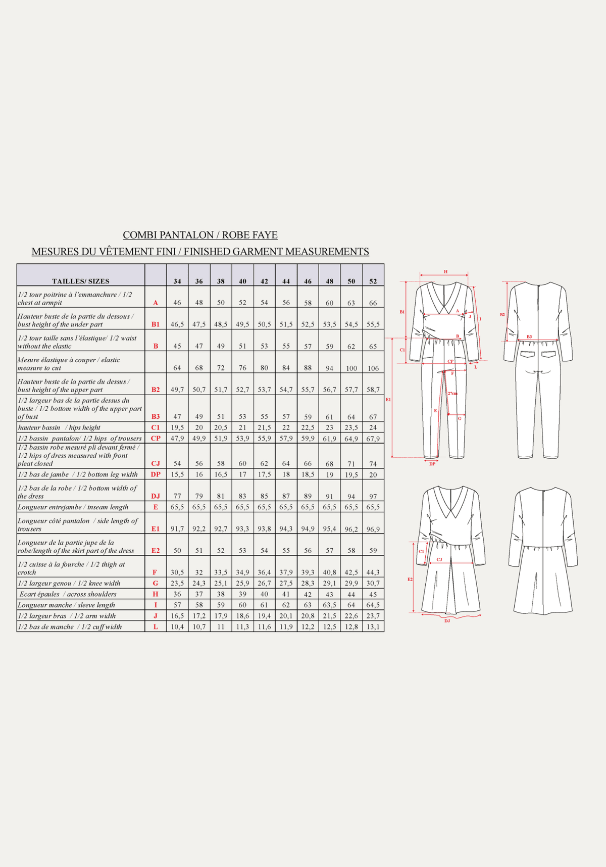 Patron couture combinaison, robe Faye / PDF (A4, A3, A0, US Letter) - Cadres, Calques par Taille, Vidéoprojection - Maison Fauve