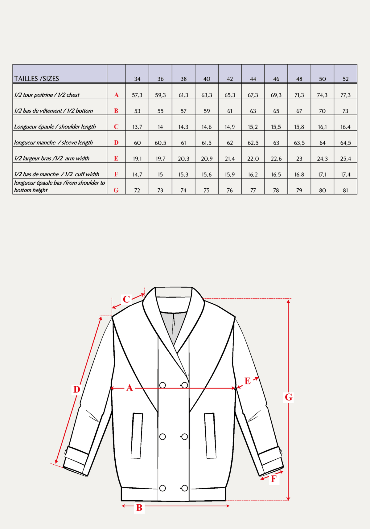 Patron couture manteau Cliff / PDF (A4, A3, A0, US Letter) - Cadres, Calques par Taille, Vidéoprojection - Maison Fauve