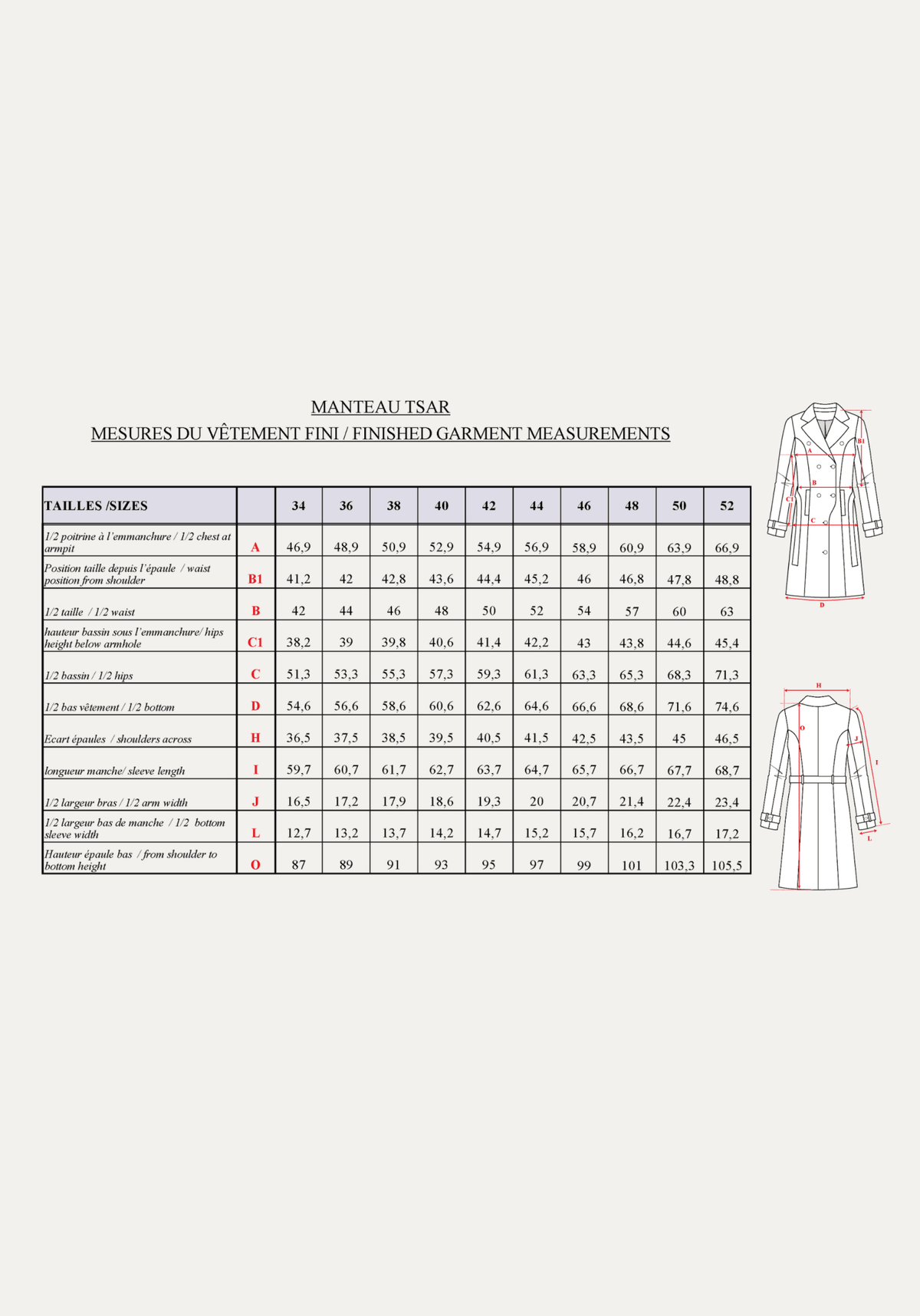 Patron couture manteau, veste Tsar / PDF (A4, A3, A0, US Letter) - Cadres, Calques par Taille, Vidéoprojection - Maison Fauve