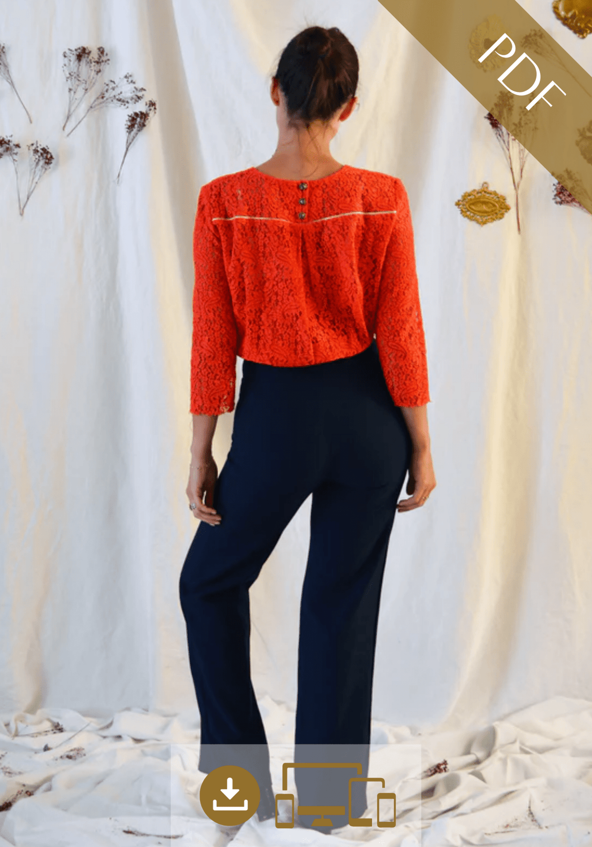 Patron couture pantalon à pont Embrun / PDF (A4, A3, A0, US Letter) - Cadres, Calques par Taille, Vidéoprojection - Maison Fauve