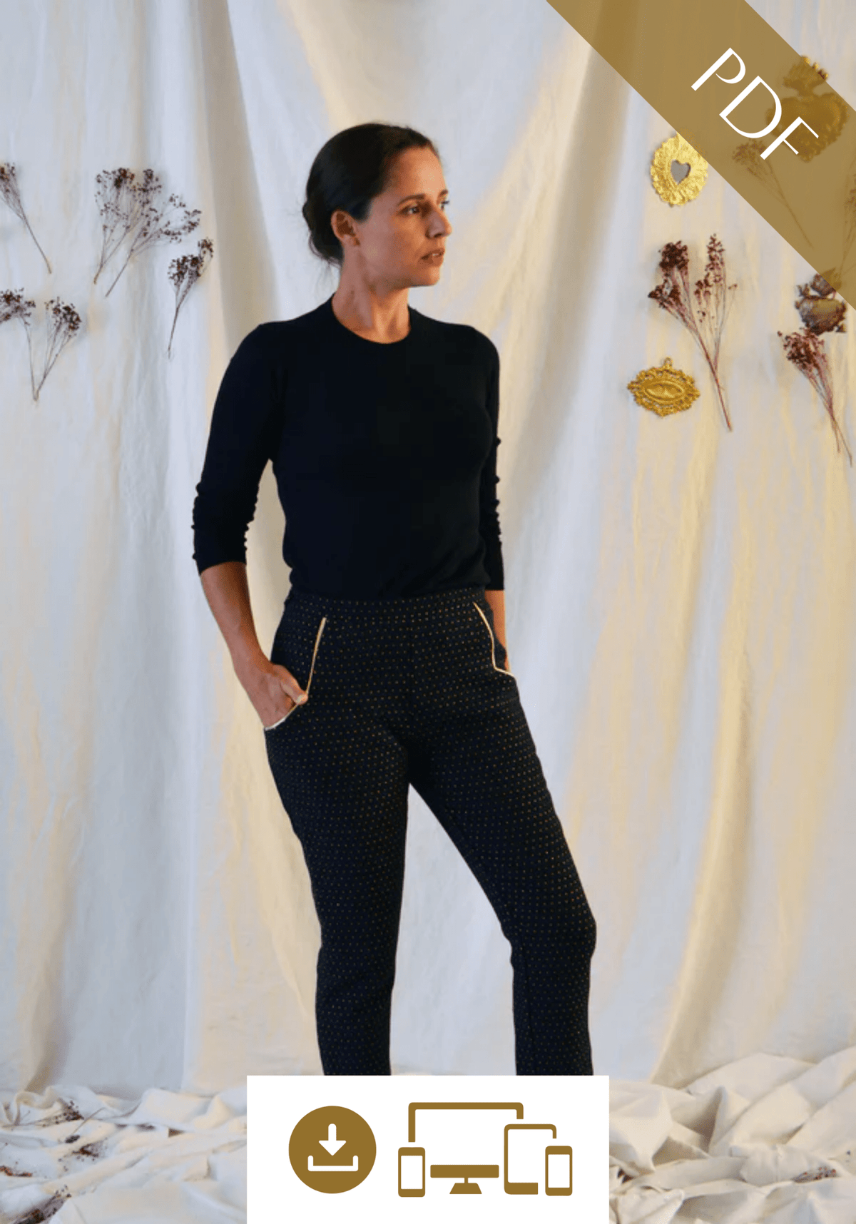 Patron couture pantalon cigarette Loulou / PDF (A4, A3, A0, US Letter) - Cadres, Calques par Taille, Vidéoprojection - Maison Fauve