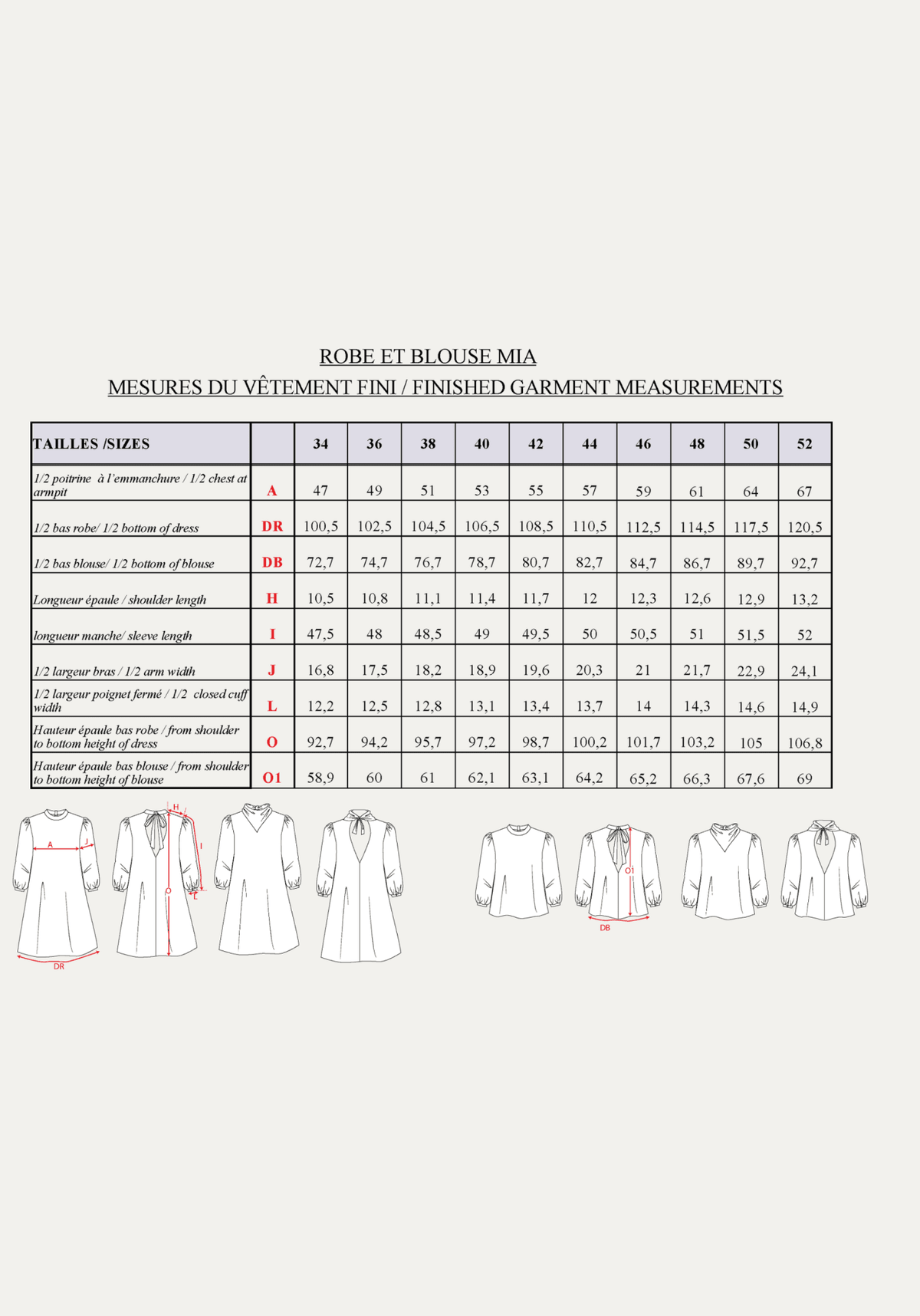 Patron couture robe, blouse Mia / PDF (A4, A3, A0, US Letter) - Cadres, Calques par Taille, Vidéoprojection - Maison Fauve