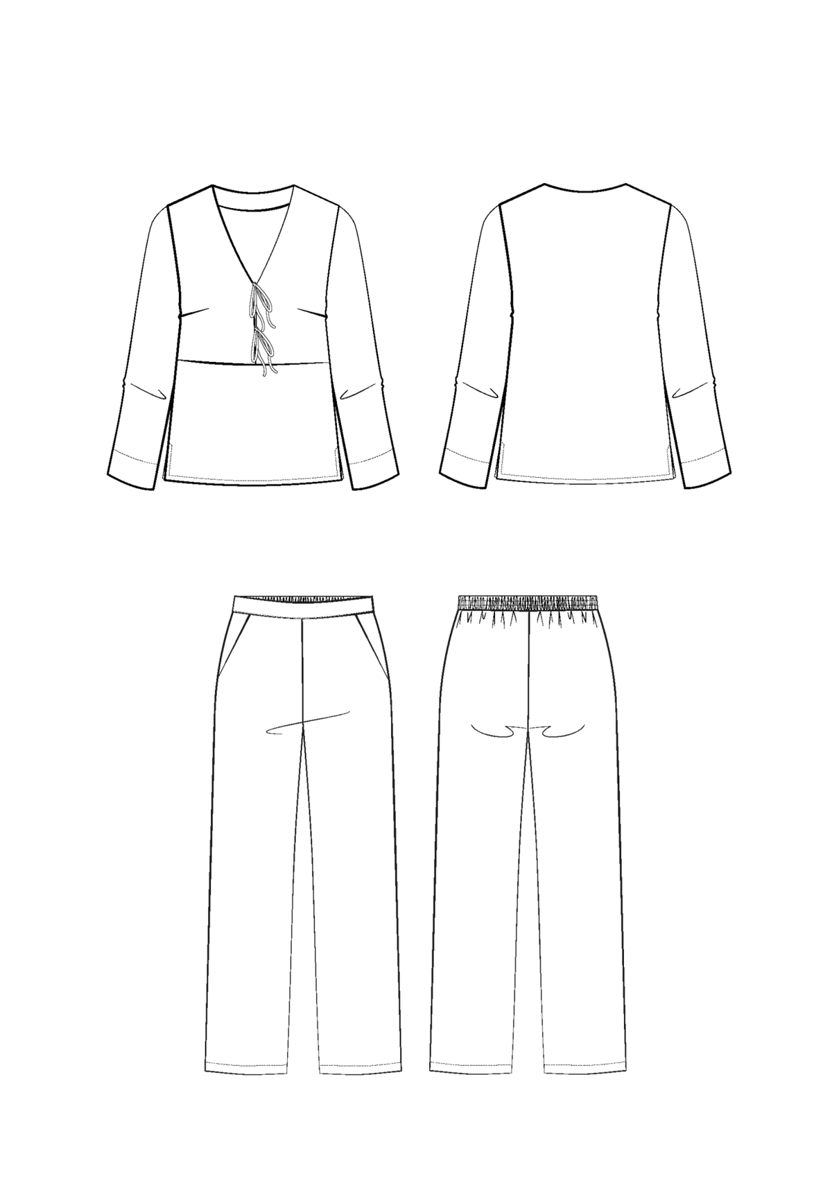Patron pyjama Soupir / PDF (A4, A3, A0, US Letter) - Cadres, Calques par Taille, Vidéoprojection - Maison Fauve