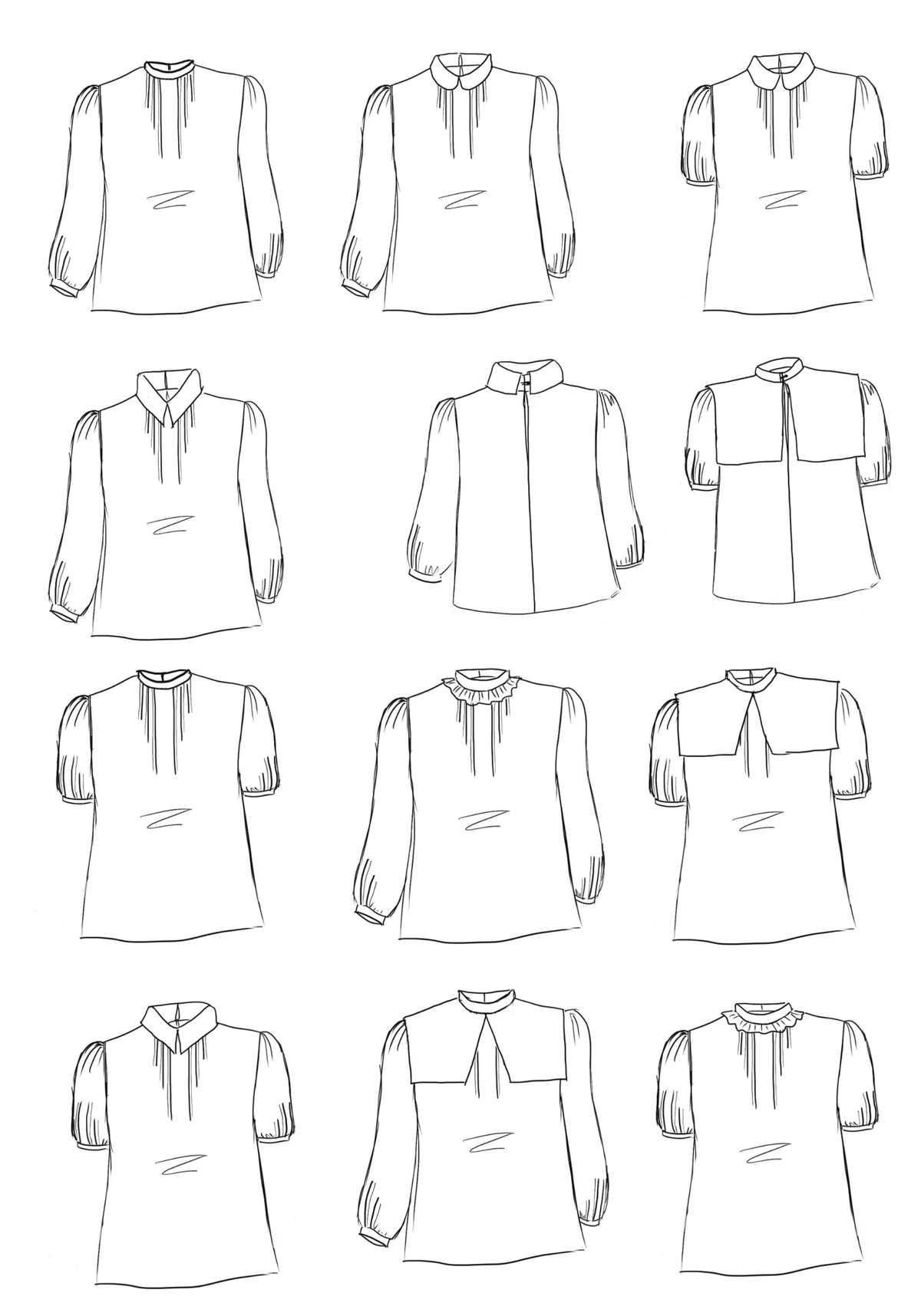 Patron couture PDF blouse Tilda et ses 5 options de col / PDF (A4, A3, A0, US Letter) - Cadres, Calques par Taille, Vidéoprojection - Maison Fauve